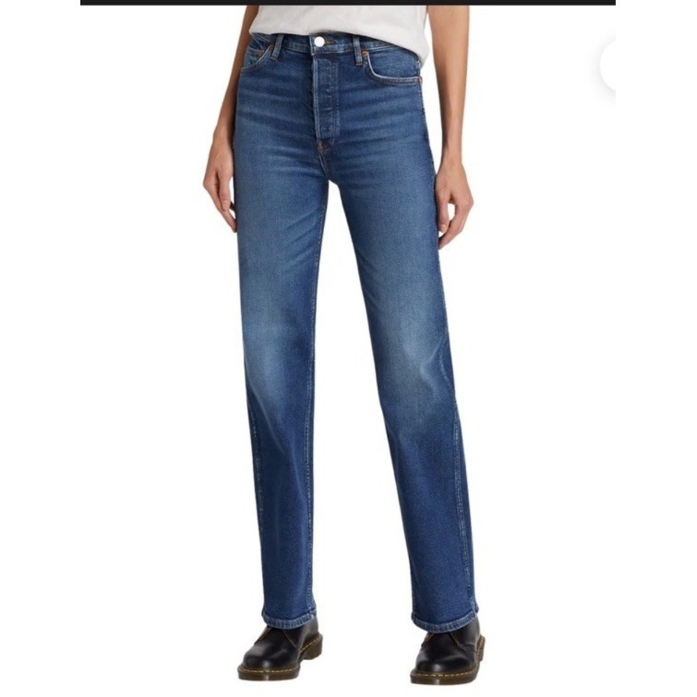 RE/DONE Jeans 90s High Rise Loose Women's Size 26 Jetty Blue Button Fly